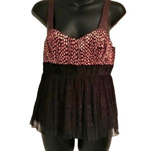 Women’s La Perla Silk and Tulle/Lace Camisole Tank Top in Black and Salmon Pink